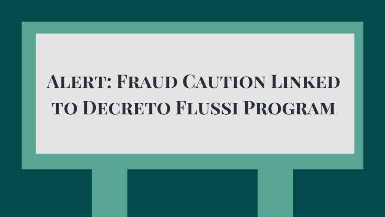 alpha 400 banner with title text read as Alert: Fraud Caution Linked to Decreto Flussi Program